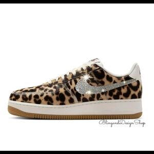 Women's Bling Nike Air Force 1 07 Leopard Print Sneakers Shoes with Crystals